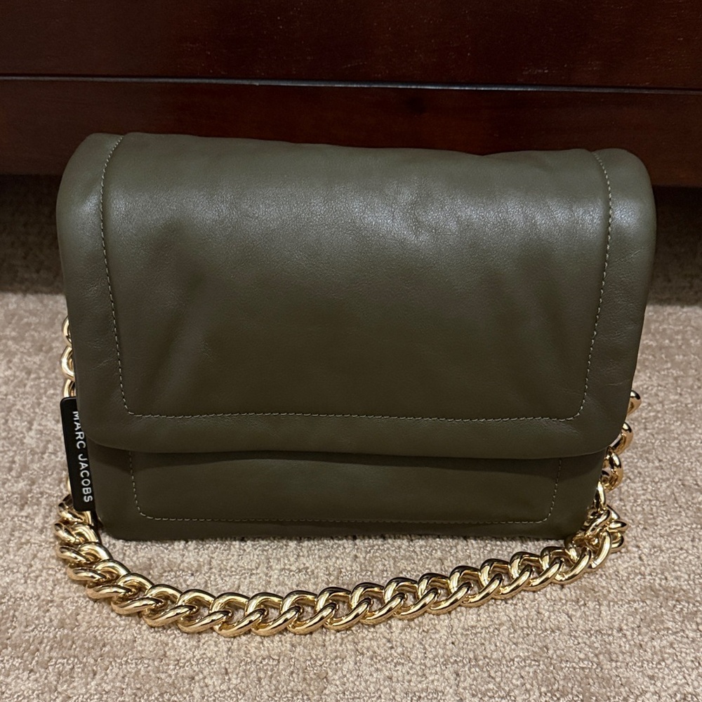 Marc Jacobs Dark Green Leather Crossbody with Gold Chain